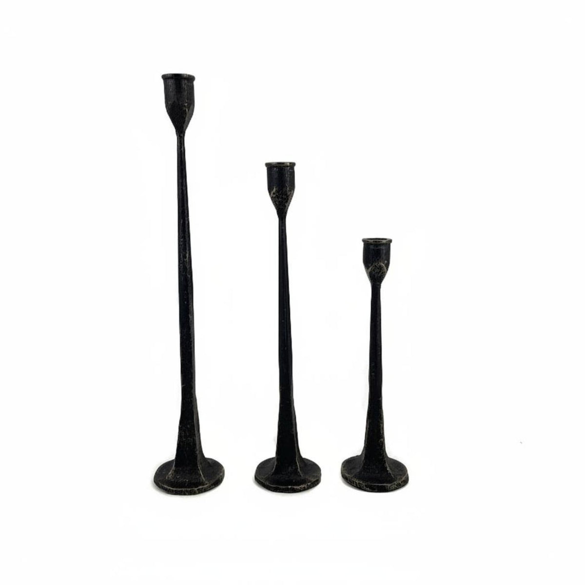 3 Pieces Black Cast Iron Candlestick Retro Design Tall Candlestick Holder