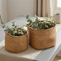 Handwoven Rattan Basket Finish Home Organizer Look for Desktop, Display