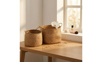 Handwoven Rattan Basket Finish Home Organizer Look for Desktop, Display