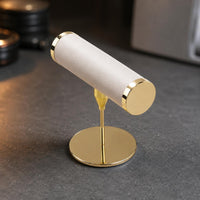 PU Leather Wrapped T-Shaped Display Bar Jewelry Display Stand Gold-Tone T-Shaped Jewelry Stand Freestanding Accessory Storage Padded-Looking