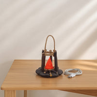 Warm Glow Rechargeable Lantern with Rope Handle Rustic Night Light with Ambient Sound Compact Campfire Lantern Cozy for Nightstand