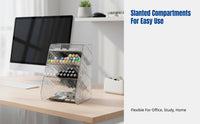 Slanted Desktop Pen Holder, Multi-Compartment Stationery Organizer, Transparent PET, Minimalist Office Document Storage
