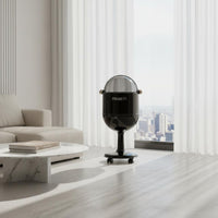 Large Capacity Space Capsule Waste Bin Transparent Lid High-Leg Trash Can Mobile with Wheels Pedestal Garbage Can Creative Design for Living Room, Bedroom, Kitchen, Office