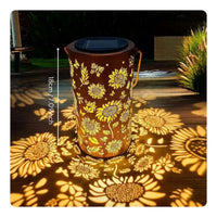 Hollow-out Metal Lantern Automatic On Off Solar Projection Lantern Portable Handle Outdoor Lighting for Camping
