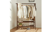 Solid Wood Wooden Clothes Rack with Shelves Foldable Double Shelf Clothing Rack Minimalist Design Freestanding Coat Stand Large Capacity for Bedroom, Entryway, Dorm Room