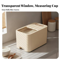 Moisture-Proof Rice Storage Container Sliding Lid Large Capacity Rice Bin Transparent Scale Window for Families, Pantry, Countertop, Cabinet