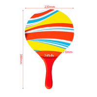 2 Pieces Multicolor Beach Bat-and-Ball Game Racket Set Striped Wooden Bat-and-Ball Game Racket Set Mesh Bag Round Head Rackets Long Handle