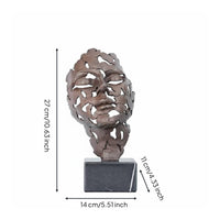 Hollow Face Statue Abstract Artistic Face Sculpture Hand Carved Details Bronze Art Figurine for Vino Cabinet, Desk