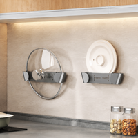 Retractable Pan Lid Holder, Drill Wall-Mount Pan Organiser, Matte Synthetic Polymer Saucepan Lid Storage for Kitchen Cupboard