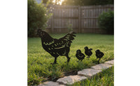 4 Pieces Hen and Chicks Garden Stakes Weather Resistant Metal Chicken Silhouette Set Weatherproof Hollow out Chicken Decor for Gardeners, Flower Bed