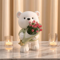 Matte Bear Vase Cute Bear Ornament Contemporary Vase with Bow Minimalist for Living Room