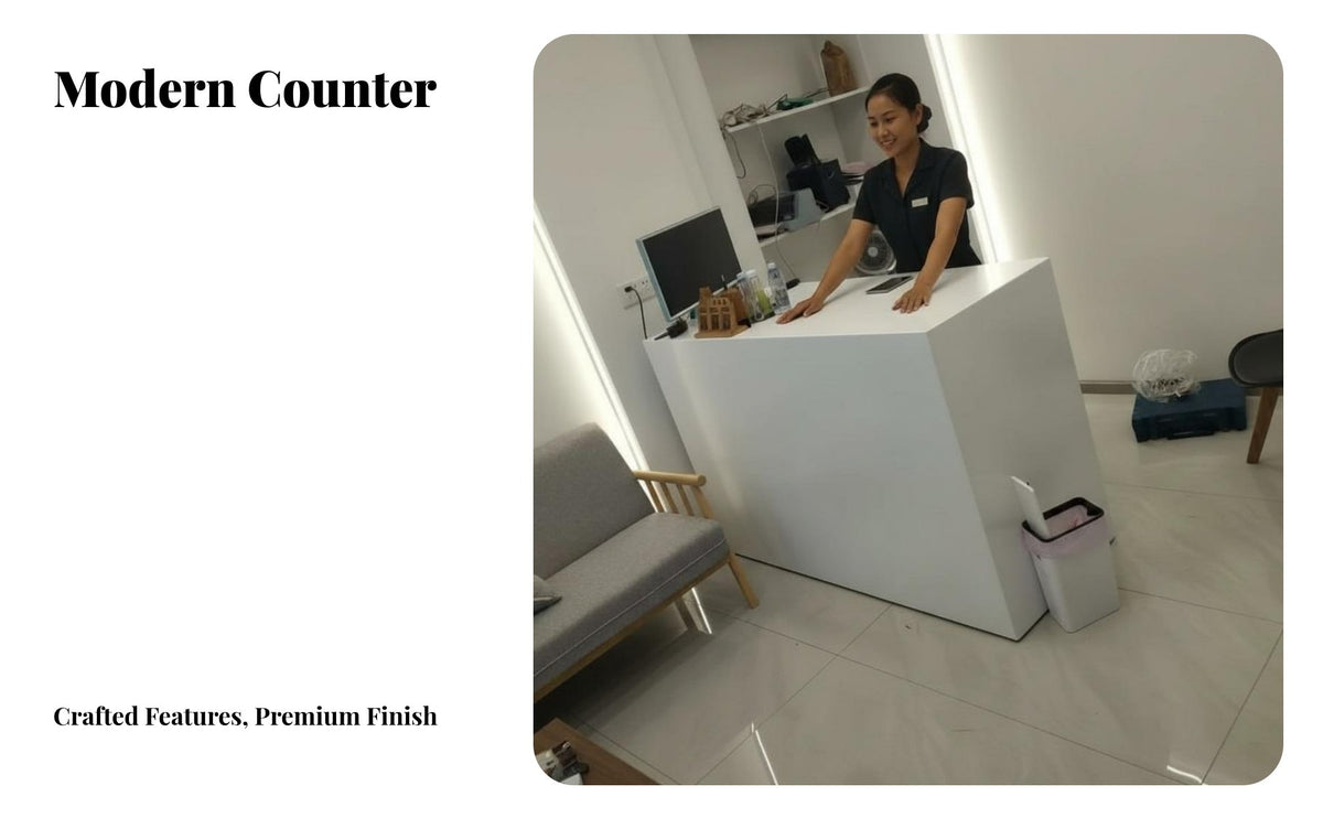 Wide Desktop Modern Reception Desk Large Storage Capacity Retail Checkout Counter Strong and Long-Lasting Modern Office Front Desk Sturdy Construction for Retailers, Receptionists, Business Owners, Boutique, Lobby, Dessert Shop, Waiting Room