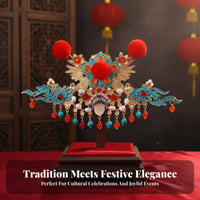 Classical Theater Headwear Intricate Features Chinese Design Hair Crown Red Decorative Puff Headpiece Handmade Ancient Tassel