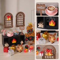 Christmas Fireplace Scene DIY Doll Furniture Realistic for Desk