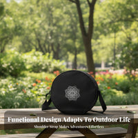 Floral Mandala Print Stretch Wheel Backpack Black Round Backpack