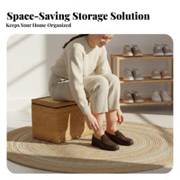 Sturdy Construction Woven Storage Stool Long-Lasting Frame Footstool Multi-Functional Design Household Furniture Washable Liner for Families, Homeowners, Students, Entryway, Living Room, Bedroom, Balcony