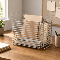 Ventilated Stainless Steel Wire Basket Silver Shiny Finish Handled Basket Raised Handles Household Storage Rectangular