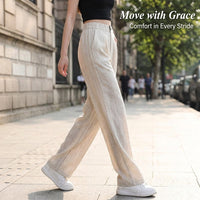 Women's Summer Trousers with Straight Leg in Ice Silk Polyester, Smart Casual Loose Fit Pants for Petite and Tall, Plus Size Available