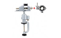 2 Pieces Adjustable Rotating Bench Vise with Clamp Rotatable Clamp-on Vise with Drill Holder Lightweight Table Vice Compact for Workshop, Garage