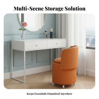 Mobile with Wheels Wheeled Storage Stool Upholstered Seat Rolling Storage Chair 360° Swivel Indoor Seating Scratch Resistant for Makeup Users, Adults, Students, Dressing Room, Bedroom, Entryway, Home Office