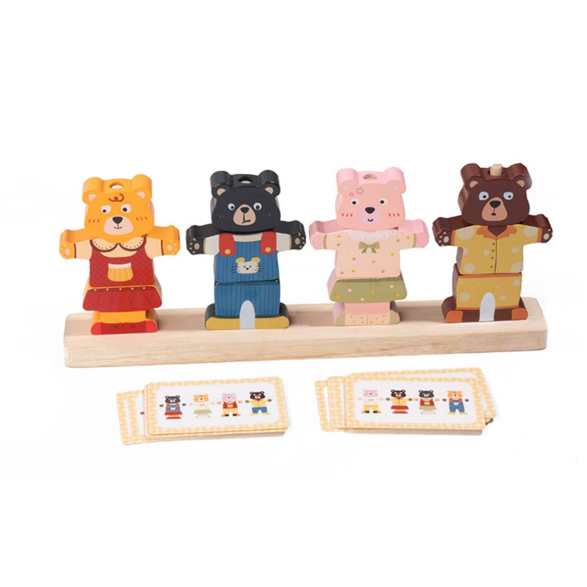 Educational Bear Dress-up Puzzle Fine Motor Wooden Bear Puzzle Hands-on Sorting and Matching Toy Creative for Toddlers, Preschoolers, Kids, Playroom, Classroom