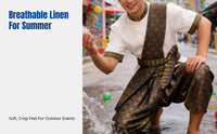 Men's Thai Ethnic Dance Linen Outfit, Water Festival Performance, Summer, Youth