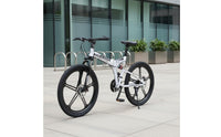 High-Carbon Steel Frame 26 Inch Folding Mountain Bike Twin Disc Brake Folding Bike Personal Transportation for Adults, Commuters, City, Rugged-Road
