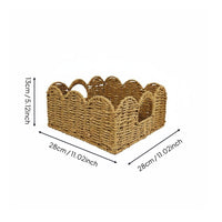 Woven Paper Rope Basket Large Capacity Edge Basket with Handles Multi-Functional Rattan Style Storage Bin for Kitchen, Living Room, Shelves