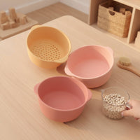 3 Pieces Silicone Nesting Bowl Set Food-Grade Nesting Bowls with Handles Mixing Bowl with Handles Stackable BPAwithout