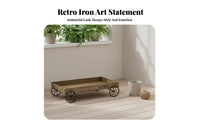 Spoked Wheels Iron Tray Rectangular Rustic Metal Tray Raised Sides Household Decor Shallow