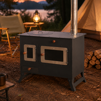 Foldable Rocket Stove for Camping, Wood Stove with Pizza Stone, Portable Camping Cooker for 3-5 People, 50.5x28.5x33cm