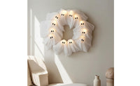 Light-up Ghost Wreath Spooky Halloween Wreath with Lights Pre-Lit Hanging Decoration Indoor Outdoor for Window
