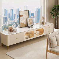TV Cabinet with Glass Doors Contemporary Television Stand with Glass Doors Minimalist Low-Profile Media Cabinet for Living Room