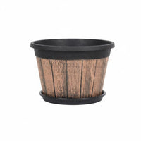 Long-Lasting Faux Wood Barrel Planter Lightweight Round Garden Pot Gardening Supply for Gardeners, Outdoor