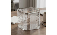 Translucent Plastic Desktop Trash Bin Hinged Lid Desktop Trash Can Wavy Texture Small Waste Bin Metallic Rim for Bathroom