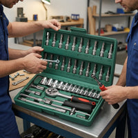 46 Pieces Auto Repair Tool Kit Chrome-Finished Socket Set with Case Organized Mechanics Tool Set for Vehicle Owners, Amateur Mechanics, Garage