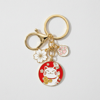 Japanese Lucky Cat Keychain Alloy Enamel Maneki-Neko Charm for Bags and Gifts