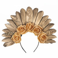 Dark Bride Headpiece Artificial Roses Black Feather Red Rose Headband Dramatic Look Halloween Flower Headdress for Women, Performances, Photo Shoots