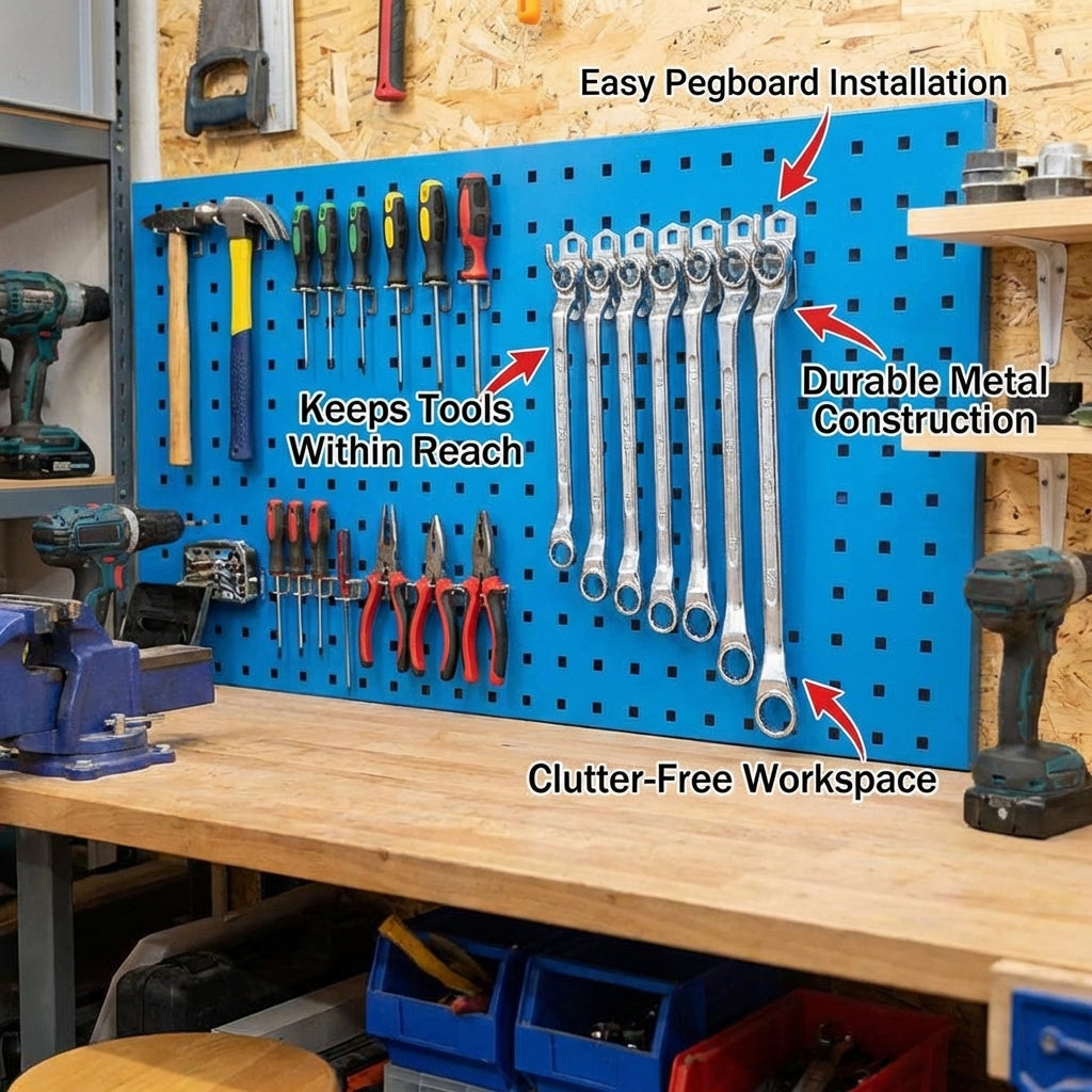 Heavy Duty Pegboard Hooks for Garage Organization, Square Hole Pegboard Hooks for Tools, Metal Tool Holder Hooks, Workshop Organization Hooks