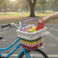 Kids' Woven Bicycle Basket with Liner - Front Handlebar Storage for Children's Bikes, Detachable & Portable