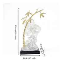 Resin Stone Ornament with Crystal Base Gold-Toned Metal Leaf Sculpture Artistic