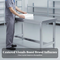 Easy to Clean Stainless Steel Workbench Rust Proof Laboratory Inspection Table Heavy Duty Work Table Long-Lasting Construction for Factory Workers, Restaurant Personnel, Repair Shop, Cafeteria, Garage, Laundry Room