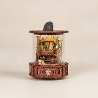 Music Box with Display Cover Wooden Miniature Music Box Small-Scale Decor for Hobbyists, Crafters, Bookshelf, Study Room