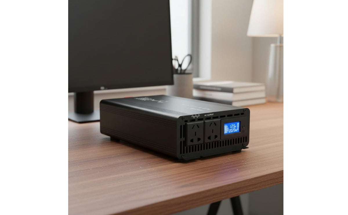 Multi Voltage Input Pure Sine Wave Power Converter with LCD Display, 12V DC to 220V DC to AC Power Converter, Real-Time Monitoring, for Travel