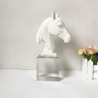 Horse Sculpture with Cubic Pedestal Base Elegant Horse Heads Sculpture Creative for Art Collectors, Living Room