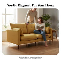 Minimalist Loveseat with Wooden Legs Nordic and design Upholstered 2-Seater Settee Small Space suitable space-saving Couch for Bedroom, Studio Flat, Lounge Area