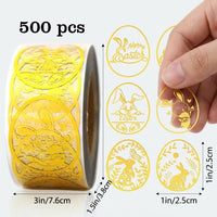 500 Sheets Gold Easter Stickers Foil Easter Ers Multiple Designs Easter Er Roll Sparkling Gold Foil Bunny Er, Happy Easter Stickers for Decorations Gifts Cards Crafts Bags Envelopes Wrapping