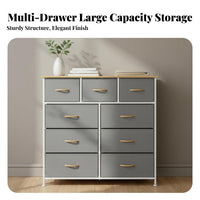 Large Capacity Multi-Drawer Organizer Unit Sturdy and Long-Lasting Rustic Wood Grain Drawer Unit Easy Assembly Metal Frame Chest of Drawers Adjustable Feet for Families, Homeowners, Living Room, Entryway, Hallway, Playroom