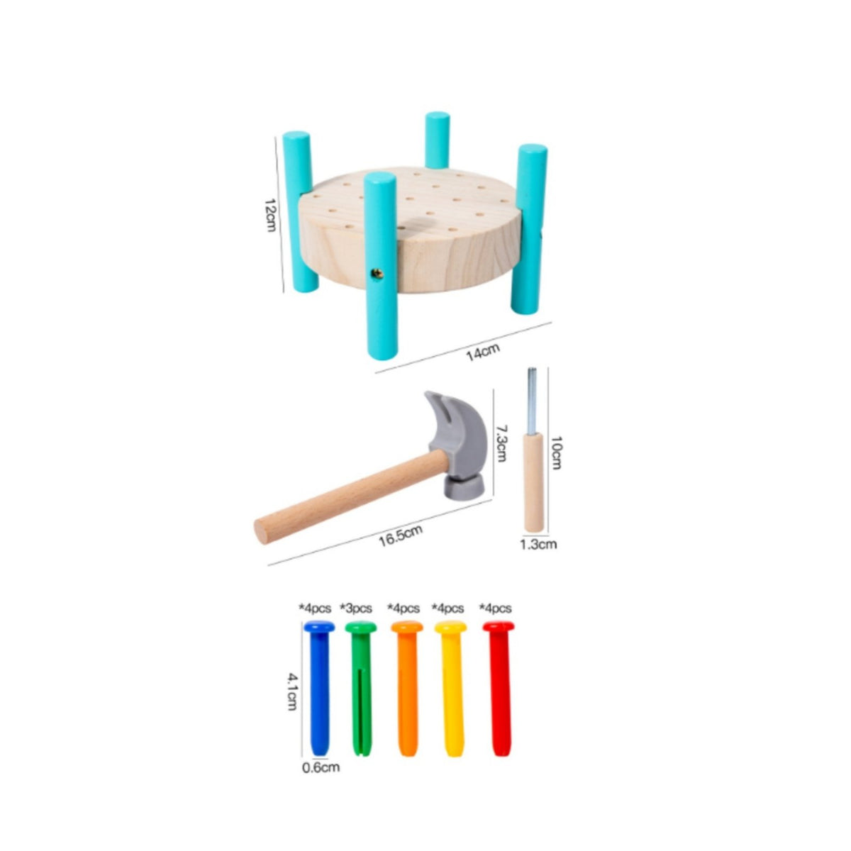 Hand-Eye Coordination Round Pounding Peg Bench Color Recognition Wooden Hammer and Peg Toy Fine Movement Skills Development for Preschoolers