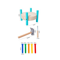 Hand-Eye Coordination Round Pounding Peg Bench Color Recognition Wooden Hammer and Peg Toy Fine Movement Skills Development for Preschoolers